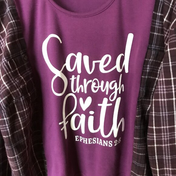 Flannel Tee Upcycle, Size L-XL: Oversized Graphic T-Shirt, Christian Faith Shirt - Picture 3 of 10